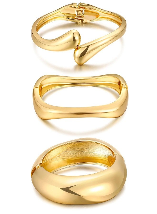 IFKM 3pcs Chunky Gold Bangle Bracelet For Women 14k Gold Plated Trendy Wide Hinged Cuff Open Bracelet Dainty Minimalist Jewelry Gifts - Image 1